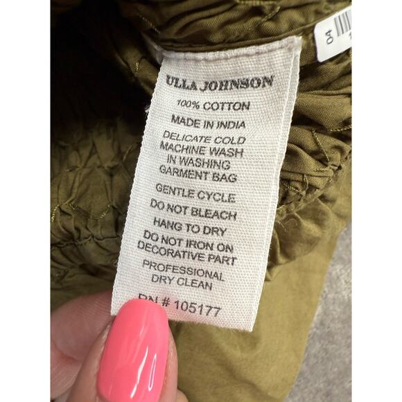 Ulla Johnson Green Smocked Cotton Peplum Top with Bows Size 4 Small - Picture 9 of 9